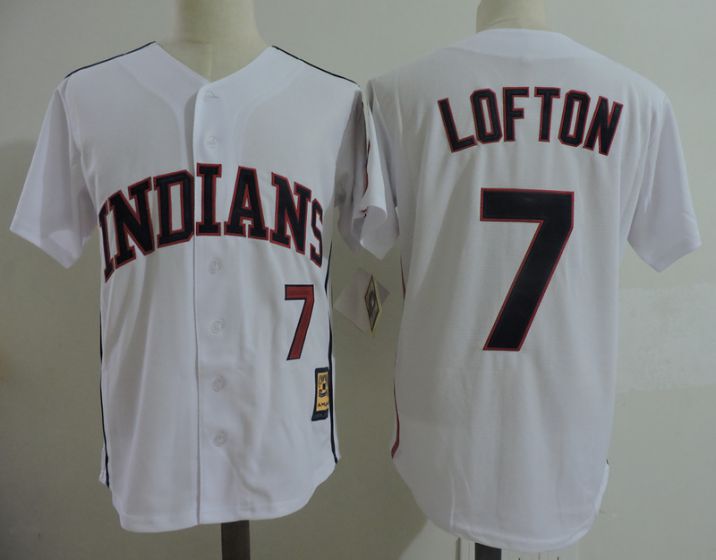 Men Cleveland Indians 7 Kenny Lofton White Throwback MLB Jerseys